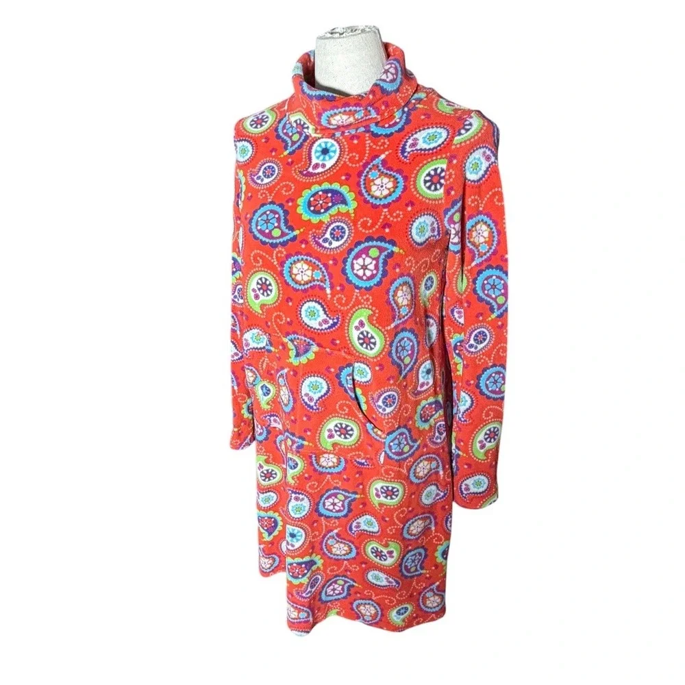 Hanna Andersson Girls Orange Paisley Fleece Funnel Neck Dress Size 160 38296